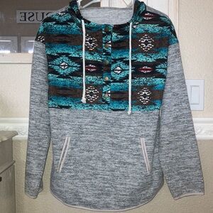 Gray and Teal Women's Aztec hoodie